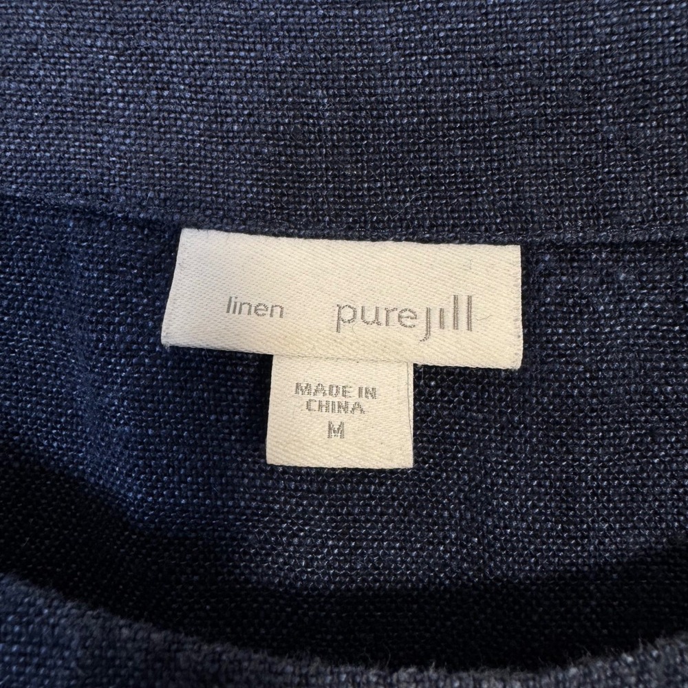 J. Jill Dress Medium 100% Linen Navy Blue‎ Shift Midi Half Sleeve Lagenlook - Picture 3 of 5